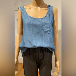 Womens Velvet Heart Denim Camisole Tank Top  Front Pocket Polkadot Back Size S.